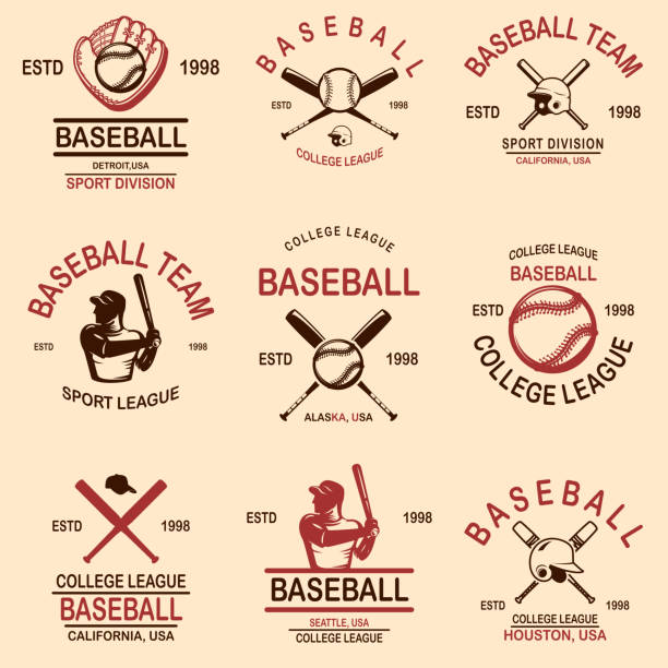 illustrations, cliparts, dessins animés et icônes de ensemble des emblèmes de base-ball. élément de conception d’étiquette, signe, poster, t-shirt. - old fashioned baseball baseballs retro revival