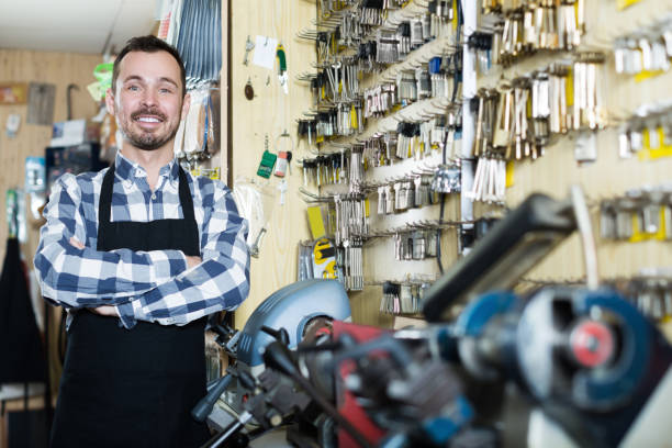 istock Worker demonstrating result of his key shaping 1126413943