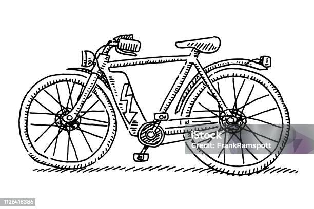 Ebike Side View Drawing Stock Illustration - Download Image Now - Drawing - Art Product, Electric Bicycle, Bicycle