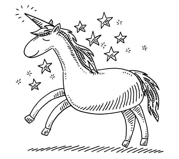 Unicorn Fantasy Animal Drawing Hand-drawn vector drawing of an Unicorn Fantasy Animal. Black-and-White sketch on a transparent background (.eps-file). Included files are EPS (v10) and Hi-Res JPG. Unicorn stock illustrations