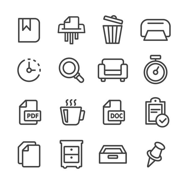 Office Icon Set - Line Series Office, office supply, paperwork, file clerk stock illustrations