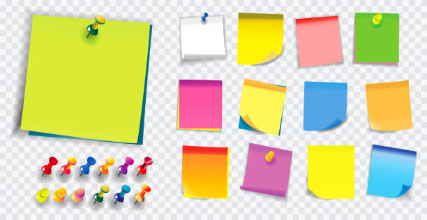 illustrations, cliparts, dessins animés et icônes de pense-bête coloré - planning adhesive note business office