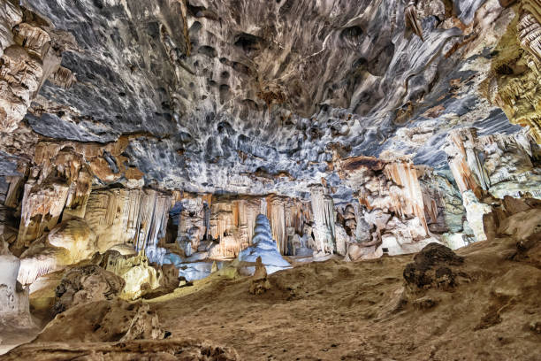 cueva de estalactitas en las cuevas de cango sudáfrica - dripstone fotografías e imágenes de stock
