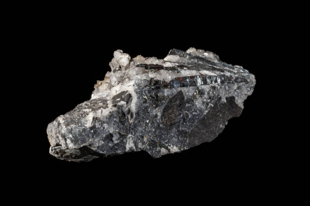 istock Macro mineral stone Stibnite quartz on a black background 1126420101
