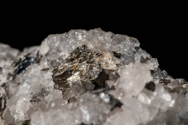 istock Macro mineral stone Stibnite quartz on a black background 1126420269