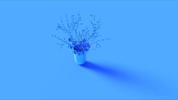 Blue Flowers and Black Branches in a Glass Vase Blue Flowers and Black Branches in a Glass Vase 3d illustration bud candy stock pictures, royalty-free photos & images