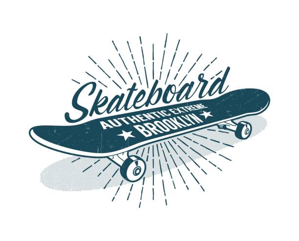 Skateboarding vintage print with classic skateboard and inscriptions Skateboarding vintage print with classic skateboard and inscriptions. Grunge texture on separate layer. skateboard tattoo stock illustrations