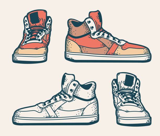 Youth Sneakers In A Hipster Style Stock Illustration - Download Image Now -  Sports Shoe, Canvas Shoe, Skateboarding - iStock