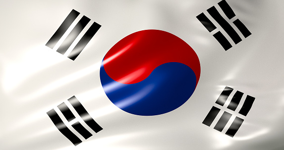 South Korea waving silk flag in the wind. 3d illustration. Seoul