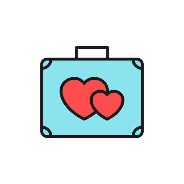 ilustrações, clipart, desenhos animados e ícones de mala com ícone de amor. ilustração de viagens de férias-de-mel. símbolo simples monoline limpo. - honeymoon wedding married engagement