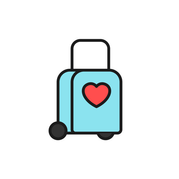 ilustrações de stock, clip art, desenhos animados e ícones de tow trolly bag with love icon. honeymoon holiday travel illustration. simple clean monoline symbol. - honeymoon wedding married engagement