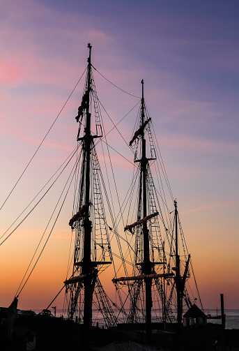 Sunrise, Tall Ships rigging, Charlestown Harbour, in the beautiful county of Cornwall