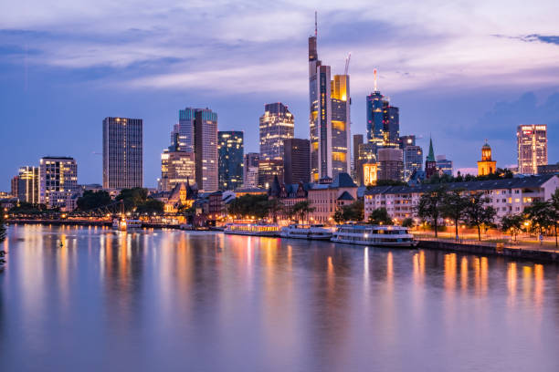 istock Frankfurt am Main - Financial district skyline at sunset withlila shades 1126432784