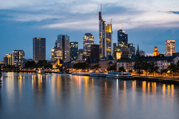 istock Frankfurt am Main - Financial district skyline at sunset Purple shades 1126433889