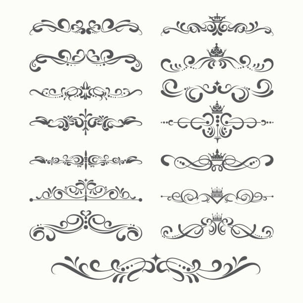elementy projektu vintage do projektowania tapet, książek, pocztówek - gothic style scroll floral pattern victorian style stock illustrations