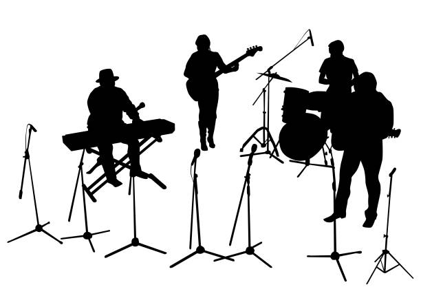 ilustrações de stock, clip art, desenhos animados e ícones de jazz group - popular music concert singer silhouette musical band