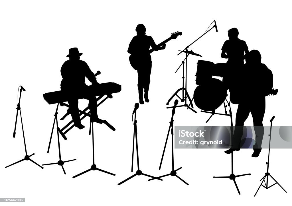 Jazz group Music man whit jazz band on white background In Silhouette stock vector