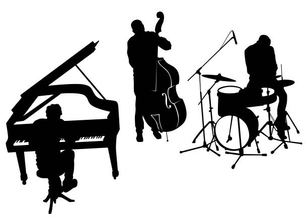ilustrações, clipart, desenhos animados e ícones de grupo de jazz - instrumento baixo