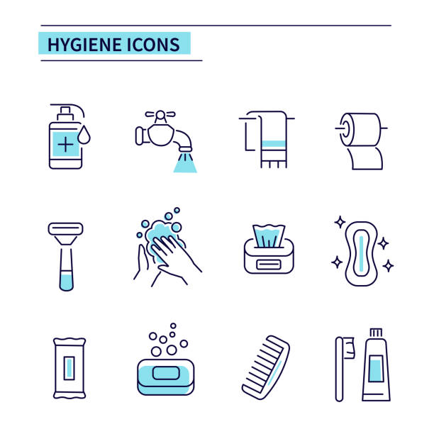 위생 아이콘 - hygiene bathtub symbol toothbrush stock illustrations