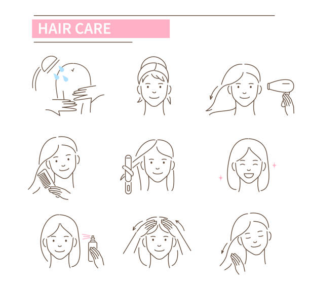 pielęgnacja włosów - hair care illustrations stock illustrations