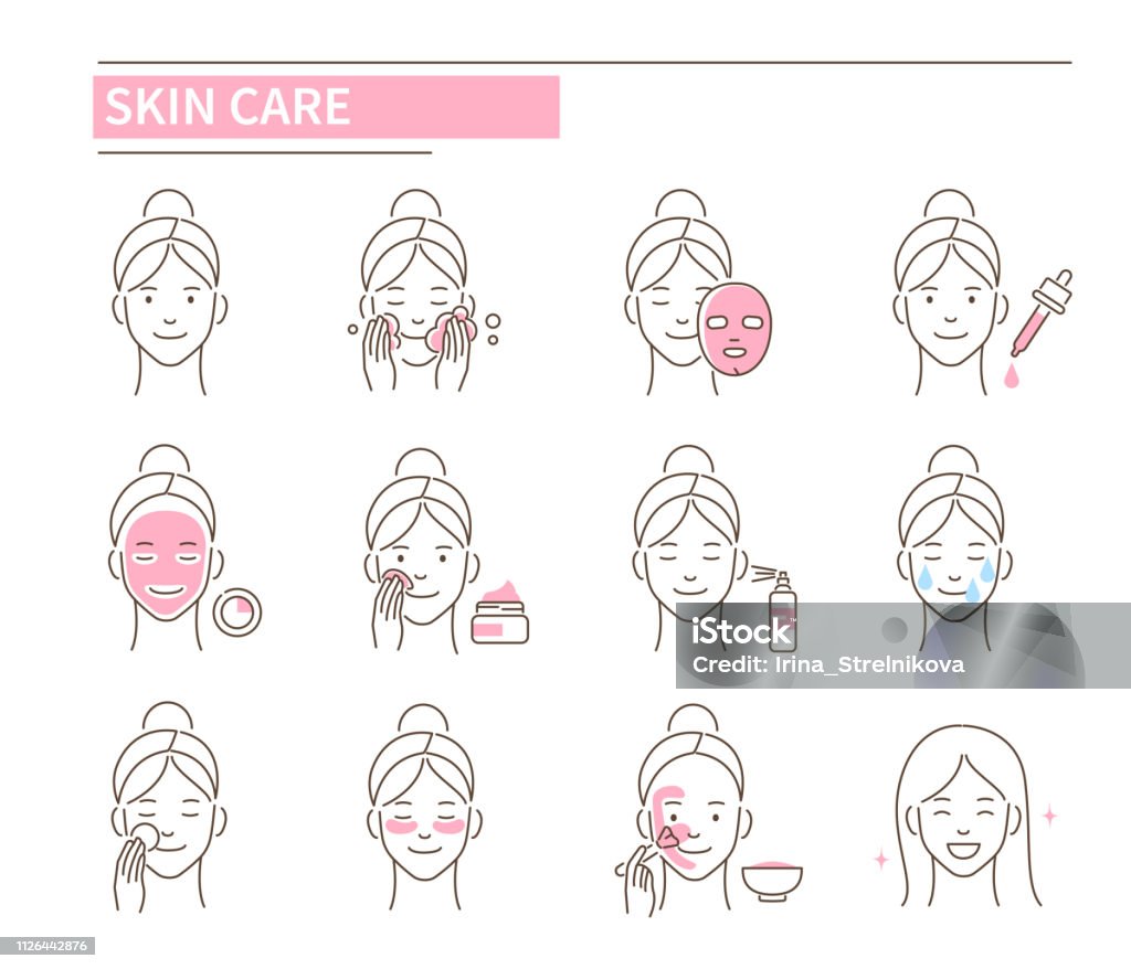 Skin care Skin care procedures. Line style vector illustration isolated on white background. Icon Symbol stock vector