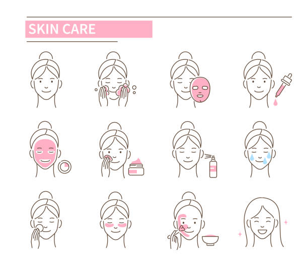 Skin care Skin care procedures. Line style vector illustration isolated on white background. face mask stock illustrations