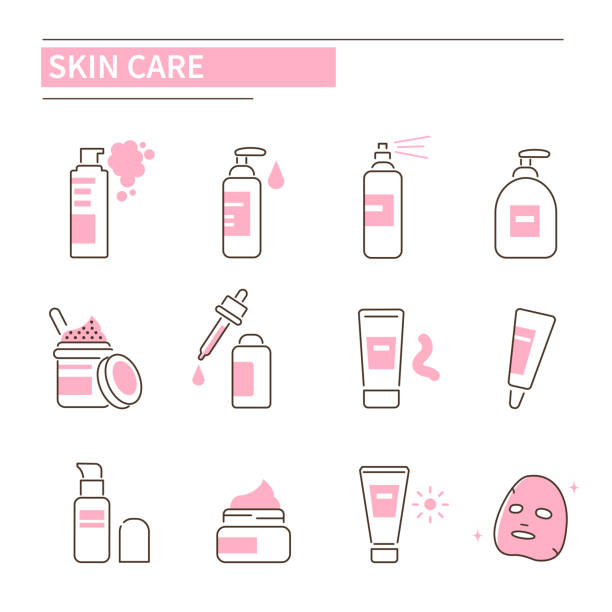 ilustraciones, imágenes clip art, dibujos animados e iconos de stock de iconos de cuidado de piel - facial cleanser