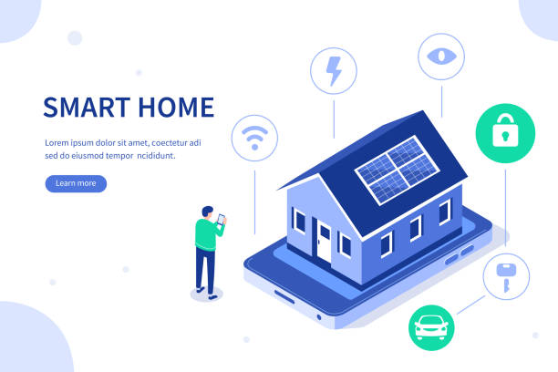 스마트 홈 - solar power station solar panel sun house stock illustrations