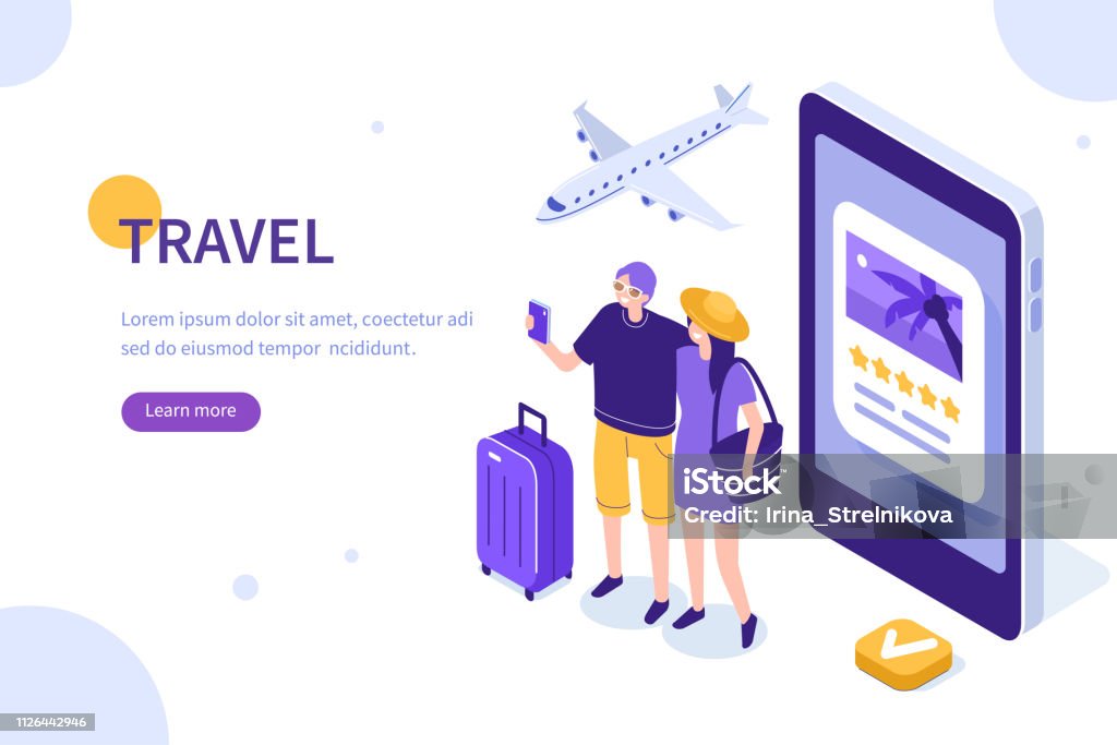 travel concept Man and woman ready for vacation. Can use for web banner, infographics, hero images. Flat isometric vector illustration isolated on white background. Isometric Projection stock vector