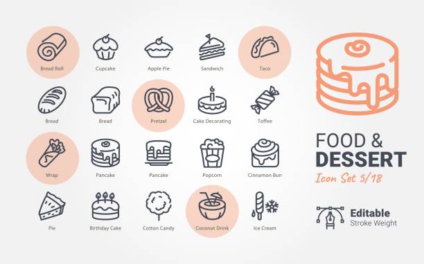 Food & Dessert vector icons Food & Dessert vector icons cinnamon roll stock illustrations