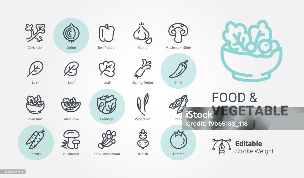 Food & Vegetable vector icons - Royalty-free Símbolo de ícone arte vetorial