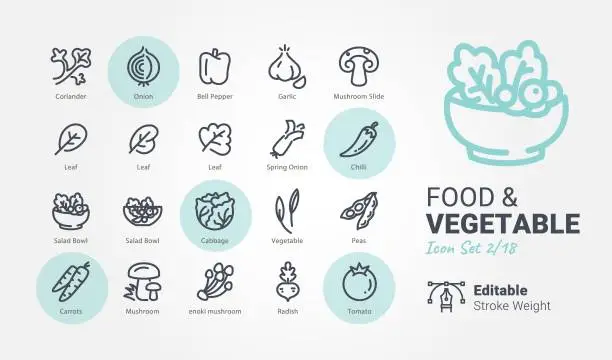 Vector illustration of Food & Vegetable vector icons