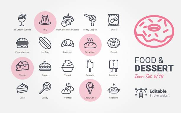 Food & Dessert vector icons Food & Dessert vector icons apple pie cheese stock illustrations