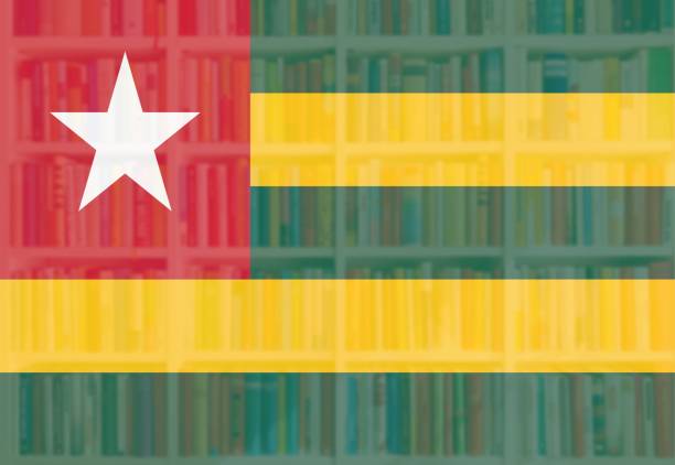 Togo flag with full book shelves background