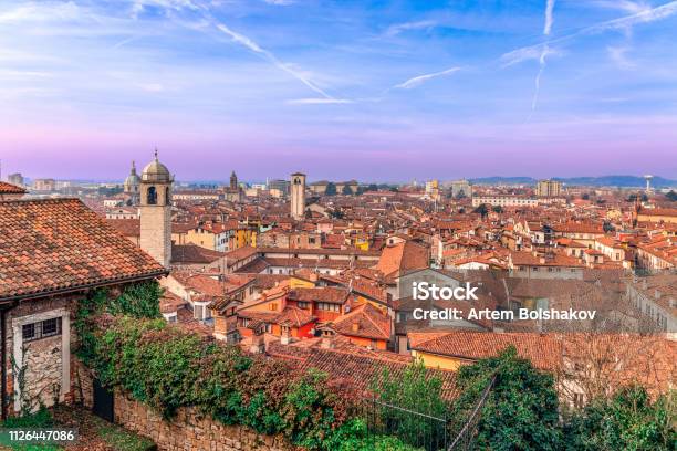View At Sunset On The Roofs Of The Old Town Of Brescia Lombardy Italy Stock Photo - Download Image Now
