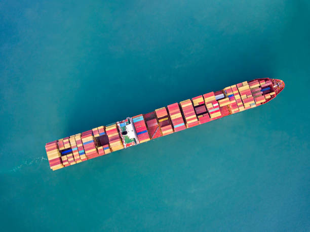 istock Aerial view of freight ship with cargo containers at sea in Bosphorus 1126452210