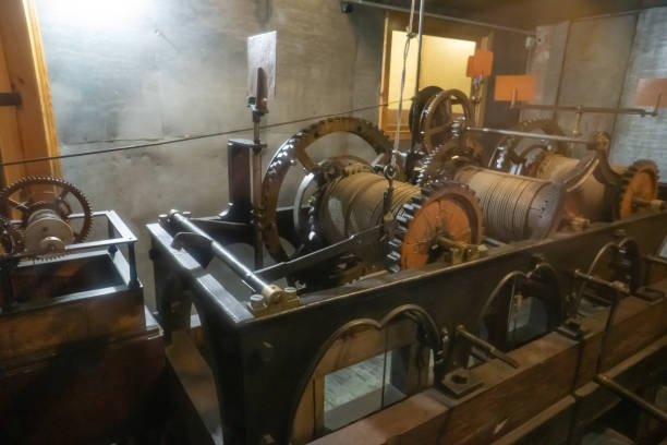 istock Mechanism of the old clock tower inside 1126452258