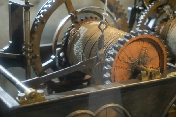 Old clock mechanism, clock gears, close up.