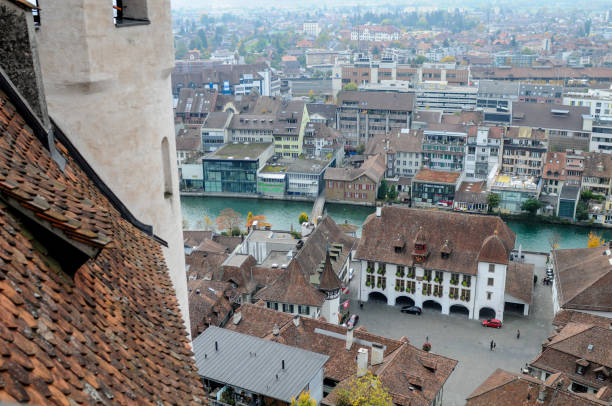 トゥーンのパノラマ - landscape house water lake thun ストックフォトと画像