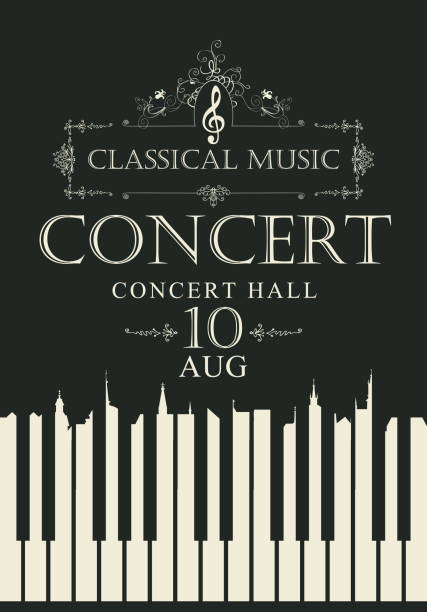 illustrations, cliparts, dessins animés et icônes de affiche pour le concert de musique classique avec les touches du piano - playbill
