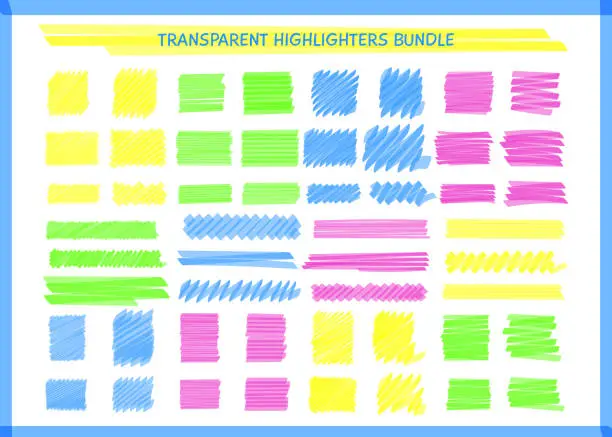 Vector illustration of Transparent highlight pen square marks set vector