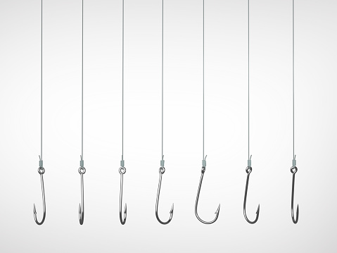 Fishing Hooks On White Background With Clipping Path