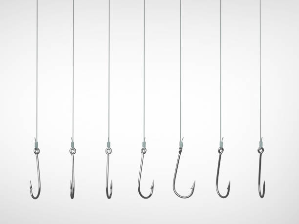 Fishing Hooks On White Background With Clipping Path Fishing Hooks On White Background With Clipping Path hook equipment photos stock pictures, royalty-free photos & images