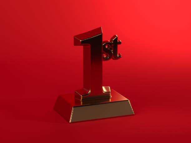 istock Gold First place, 1st on red background 1126458150