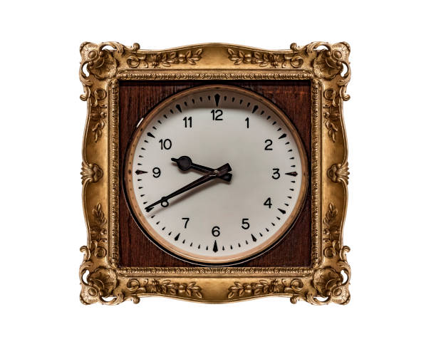 istock Old wooden clock isolated on white background. 1126463007