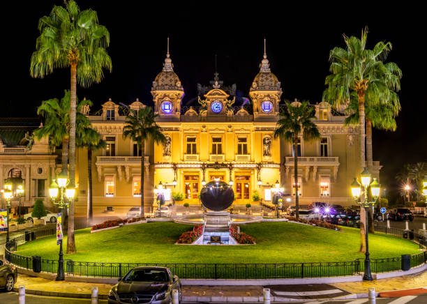 Montecarlo casino at night. Monaco 31 july 2017 - Montecarlo, Monaco: Casino of Montecarlo at night monte carlo stock pictures, royalty-free photos & images