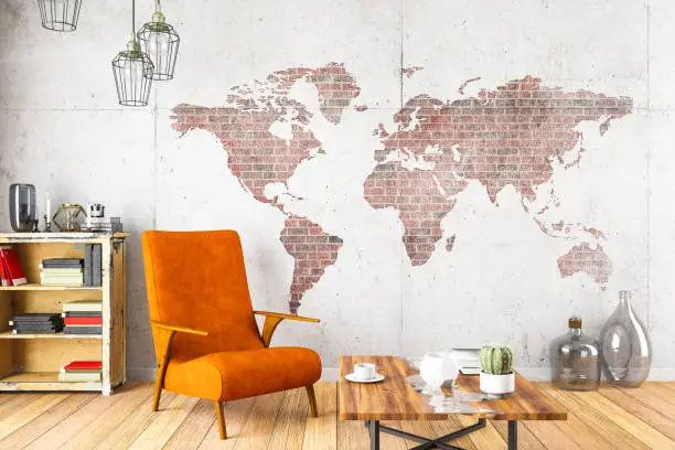 Armchair with world map on the wall