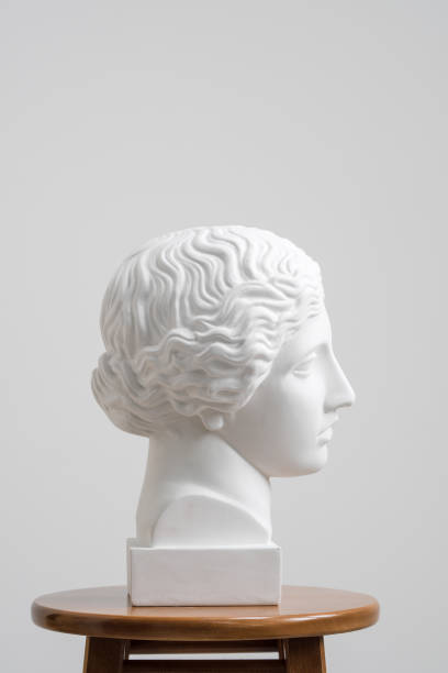 istock Plaster head, antique sculpture for learning to draw. Standing on a stool on a white background. 1126468246