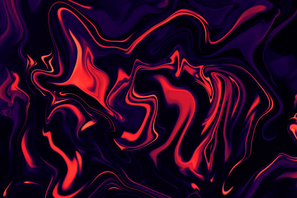 abstract marble colorful texture black background ebru marbled effect neon living coral orange red purple navy blue holographic gradient multi colored pattern trendy colors - vermelho ilustrações imagens e fotografias de stock