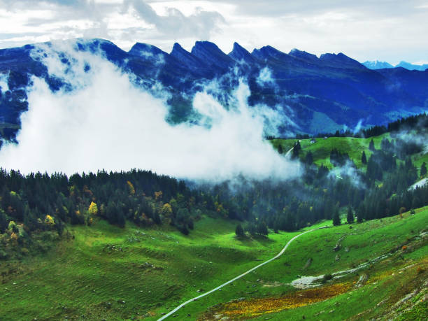 istock Panorama towards the Alpine peaks in the Churfirsten mountain chain 1126471792
